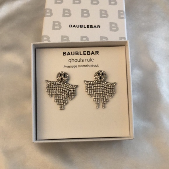 Baublebar Silver Tone Ghouls Rule Ghost Drop Earrings Crystal Fringe NIB - Picture 3 of 12